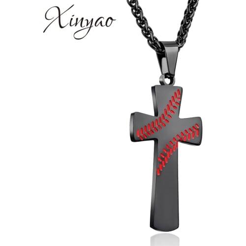 XINYAO Stainless Steel Cross Baseball Pendant Necklace For Women Gold Silver Black Sport Charm Necklaces Bijoux Femme
