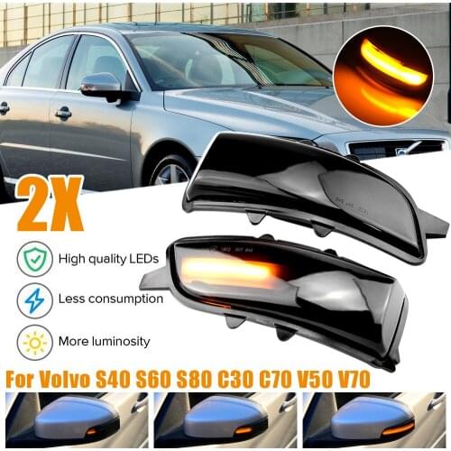 Pair LED Dynamic Turn Signal Indicator Light Lamp Rearview Side Mirror Lights for Volvo S40 S60 S80 C30 C70 V50 V70 2007-2012