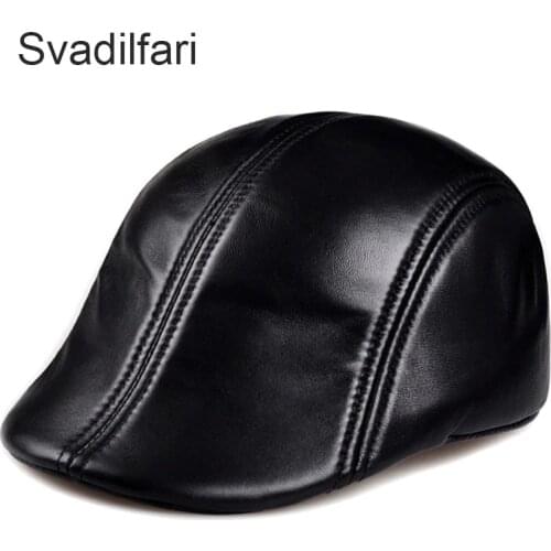 Svadilfari Genuine Leather Berets For Men Casual Black Duckbill Ivy Caps Male Spring Luxury Italian Brand Directors Flat Hats