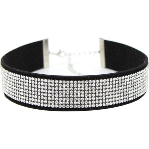 Simple Round Black Leather Gothic Crystal Rhinestone Choker Necklace Women Choker Statement chocker collar fashion jewellery