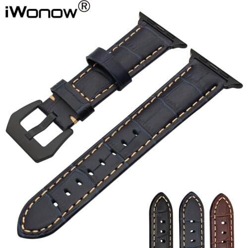 Genuine Calf Leather Watchband + Upgraded Adapters for iWatch Apple Watch 38mm 42mm Wrist Band 316L Stainless Steel Buckle Strap