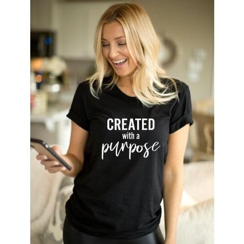 Created With A Purpose Christian T-shirt Unisex Religious Church Tees Tops Casual Women Short Sleeve Inspirational Quote Tshirt