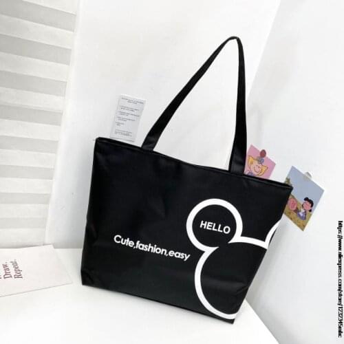 Disney Women Mickey Mouse Shoulder Tote Bag Canvas Handbags Large Capacity Soft Shopping Bags Girls Cute School Bag