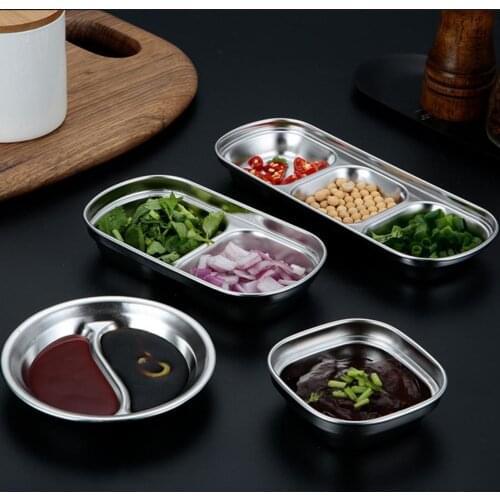 Stainless Steel Plate Sauce Snack Container Multi-grid Kitchen Seasoning Dish Plate Sauce Snack Container Multi-grid Kitchen Sea