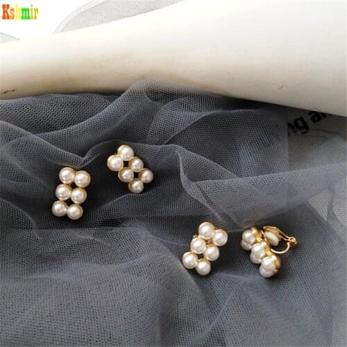 Kshmir 2020 Korean Fashion Earrings Geometric Two Row Pearl Earrings Vintage Female Stud Gold Fashion Earrings Earclip Bohemia
