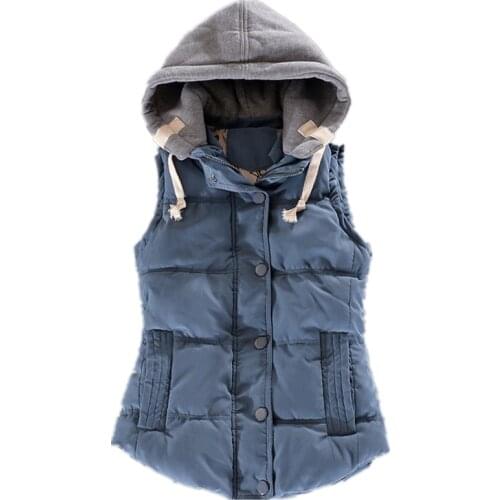 Women Plus Size 6XL Cotton Vest Hooded Winter Sleeveless Coat Ladies Gilet Colete Feminino Casual Pocket Waistcoat Female Jacket