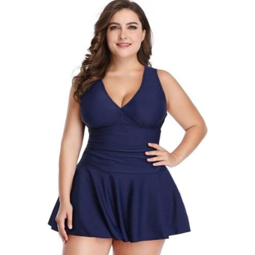 Plus Size Swimsuit Tummy Control Swimdress Two-Piece Swimwear with Flared Skirt Bikini Bathing Suits