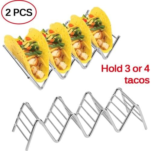 2Pcs Taco Holder Stand Stainless Steel Taco Rack Table Taco Holder Hold 3 or 4 Hard or Soft Shell Taco Truck Tray for Baking