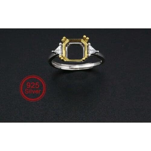 8MM Square Prong Ring Settings Blank Adjustable Three Stones Gold Plated Solid 925 Sterling Silver DIY Bezel Gemstone 1294175