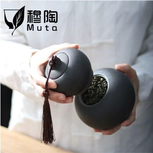 Gourd tea pot ceramic sealed pot household stoneware retro double-layer creative universal tea pot storage pot customization