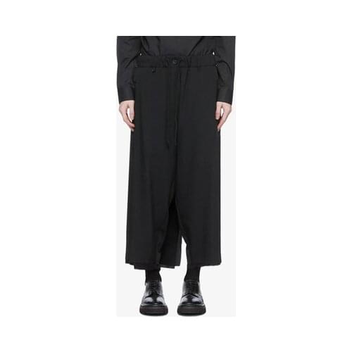 Black multi-layer skirt with nine-leg men dark wind adjustable asymmetrical loose-legged trousers