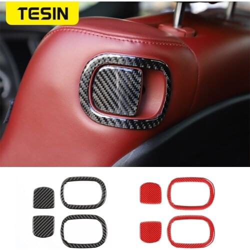 TESIN Carbon Fiber Car Seat Back Switch Decoration Cover Stickers for Dodge Challenger 2015-2020 Interior Accessories