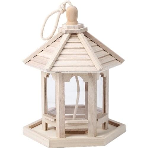 Wooden Bird Feeder Wooden Garden Decor Wild Bird Feed Dispenser Wooden Bird House With Roof Home Garden Yard Decoration
