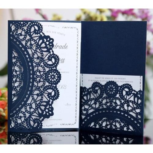 Laser cut wedding invitations pocket party invites for marriage graduation business customized printing free ship