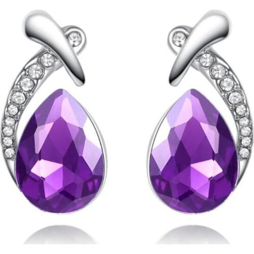 KOFSAC Hot Sale New Silver 925 Stud Earrings For Women Elegant Multicolor Crystal Shiny CZ Earring Jewelry Valentines Day Gifts