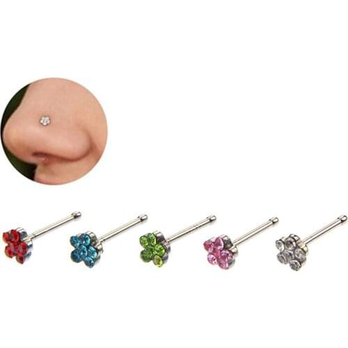 20pcs/set Nose Ring Nostril Piercings Crystal Piercing Nose Stud Stainless Steel Star Nose Rings Piercing Women Jewelry