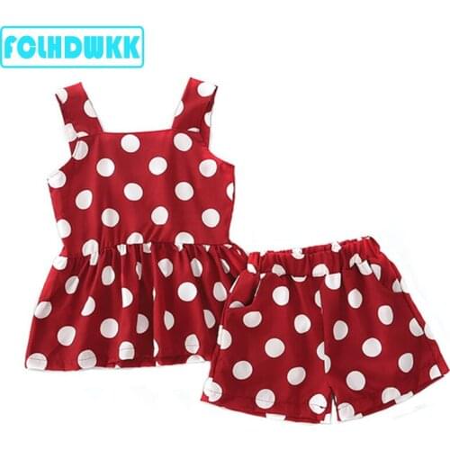 Cotton Girls Clothing Sets Vest Two Piece Sleeveless Children Sets Girls Clothes Fashion Suit Casual Dot Outfits 2020 New Summer