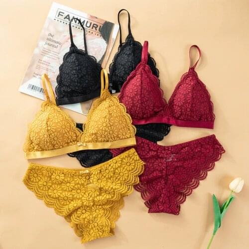 Beauty Back Sexy Womens Underwear Set Transparent Lace Push-up Bra Wire Free Padded Floral Bra and Panty Underwear Women Set