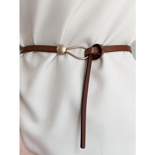Suit Thin Belt Womens Leather All-Match Knotted Decorative Belt Summer Fashion Black with Dress Waist-Tight