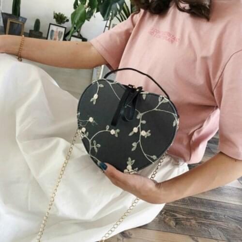 Lace Shoulder Bag Peach Heart Women Bags 2020 New Embroidery Handbag Portable Girl Diagonal Bag Heart-shaped Chain Bag For Girl