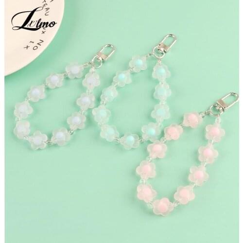 Cute Candy Color Flower Beads Lanyards KeyChains For Women Keyring Car Keychain Bag Backpack Decor Case Pendent Graduate Gifts