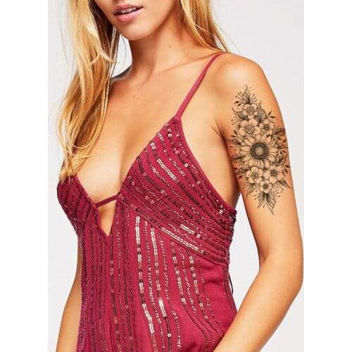 Fashion Women Temporary Tattoo Sticker Black Sunflower Tattoo Transfer Peony Design Tattoos Girl Arm Body Art Sexy Fake Tattoo