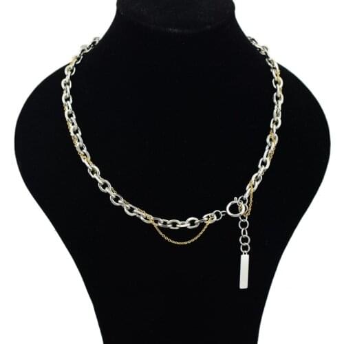 Fashion stainless steel thick and thin two-color necklace bracelet mix and match neck chain clavicle chain hot sale