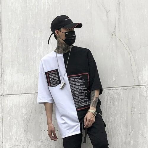Men asymmetrical design punk rock hip hop t shirt street style tops mens patchwork harajuku nightclub hiphop swag tee shirts