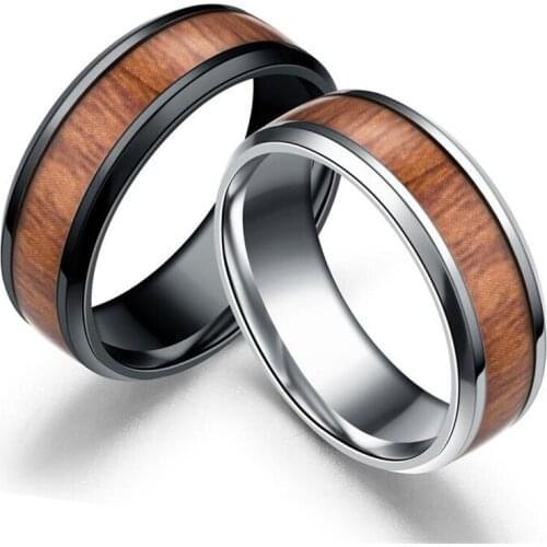 Width 8mm dull polish smooth circles inside trend round brief stainless steel wood rings man good quality drop ship ok fj838