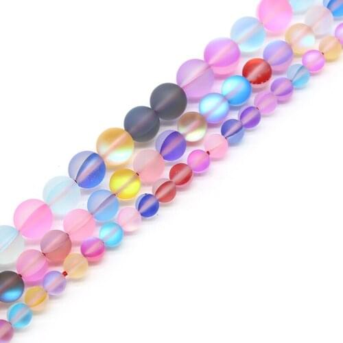 Natural Matte Colorful Flash Crystal Round Loose Stone Beads Strand for DIY Bracelet Necklace Jewelry Making 15" 6/8/10/12mm