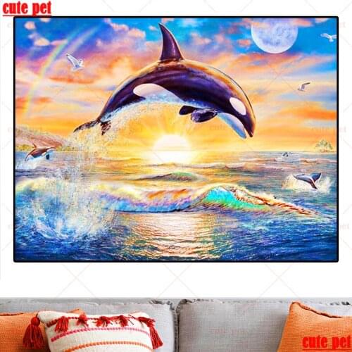 New arrival DIY Diamond Painting Dolphin Wave Embroidery Full Square Diamond Cross Stitch Rhinestone Mosaic Painting Sale puzzle
