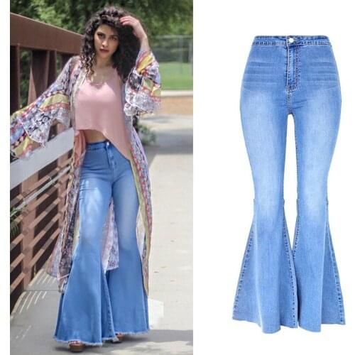 New Autumn Winter 2020 Vintage Blue High Waist Flare Jeans Female Jeans For Women Denim Jeans Mom Wide Leg Plus Size Pants