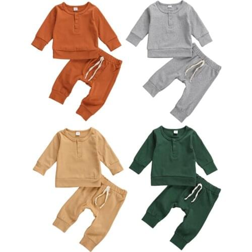 0-18M Autumn Winter Baby Girls Boys Clothes Sets Solid Long Sleeve Pullover Sweatshirt Tops Pants