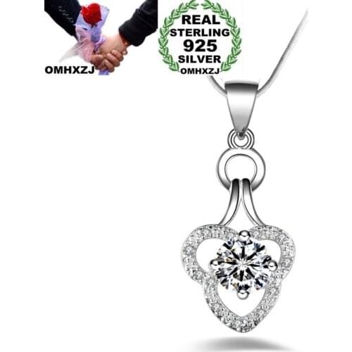 OMHXZJ Wholesale Personality Fashion OL Woman Girl Gift White Amethyst AAA Zircon 925 Sterling Silver Pendant Necklace NC41