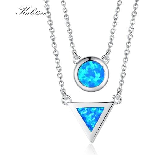 KALETINE Charm 925 Sterling Silver Necklace Blue Opal Africa Map Round Pendant Necklace For Women Fine Jewelry Accessories Gifts