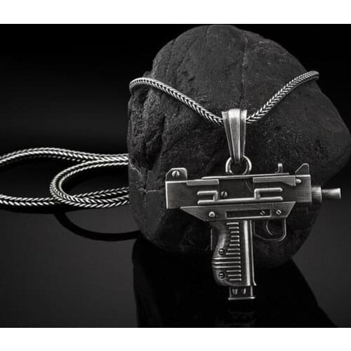 Uzi submachine gun charms pendant necklace for man retro style Mens chain amulet Jewelry on the neck
