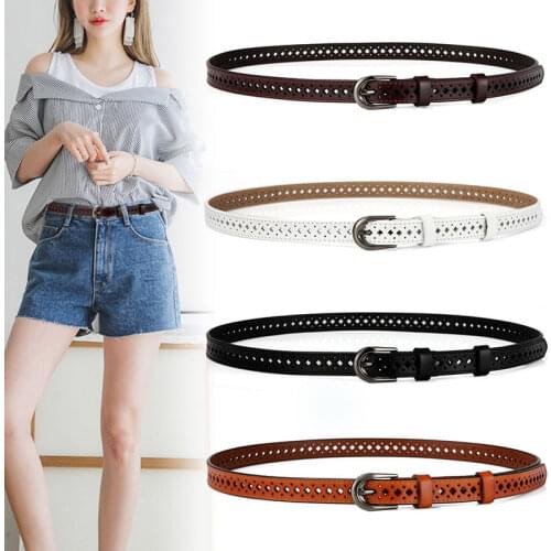 Pure cowhide leather belt for women, leather fashion with skirt, simple student decoration, thin belt jeans belt