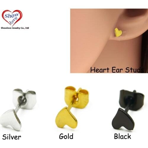 Showlove-6Pcs 20G Love Heart shape Ear Studs Small Fashion Earrings Piercing Titanium Anodized Ear Studs Gauge