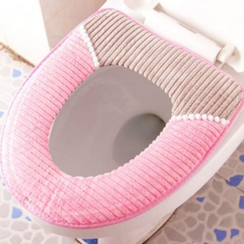 Toilet Seat Winter Home Warm Corduroy Stripe Sticky Buckle Waterproof Toilet Set Thickened Toilet Cushion