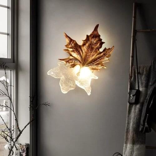 Nordic Simplicity Maple Leaf All Copper and Crystal Wall Light Led Bedside Bedroom Background Decor For Living Room Wall Lamp