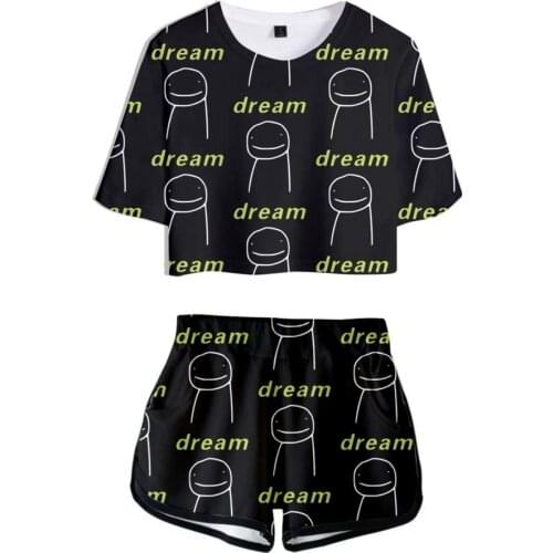 Crop Short Suit Dream Merch Sweet Cosplay Smile Face T-shirt Pants Two Piece Set Women Tracksuit Outfits Summer Cute Matching