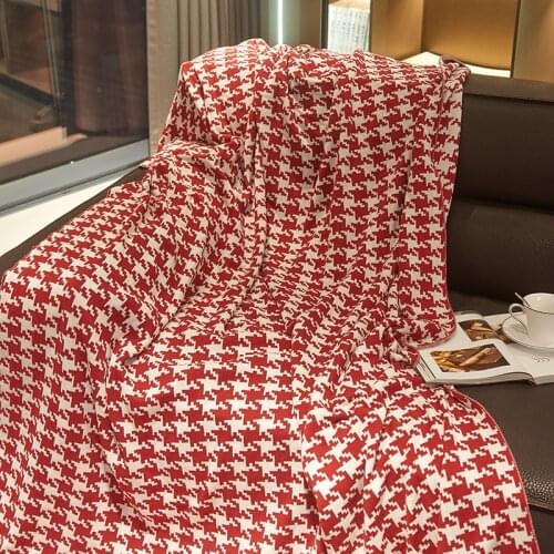 100% Cotton Knitted Black and White Plaid Blanket Soft Blanket Throw Sofa Blankets for Beds Red Blanket