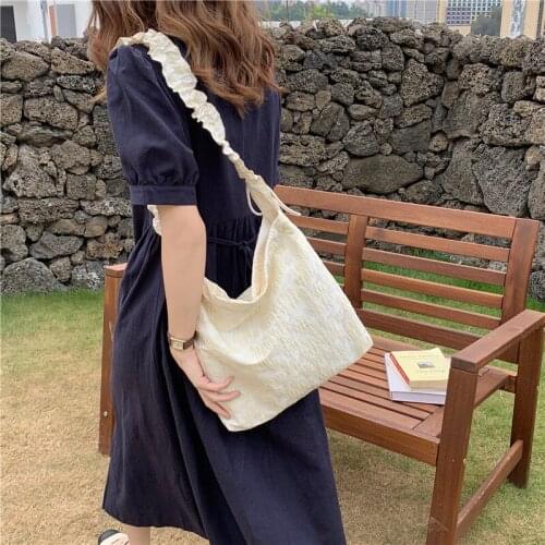 Youda Women Folds Shoulder Bags Embossed Ladies Jacquard Handbag Casual Tote Literary Diagonal Shopping Books Bag For Girls