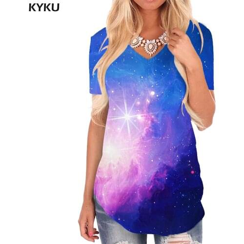 KYKU Galaxy T-shirt women Nebula T-shirts 3d Colorful Funny T shirts Space V-neck Tshirt Womens Clothing Punk Rock Cool