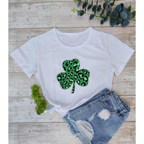 St Patricks day T-shirt Leopard Printed Lucky Clover Shirts Luck shirt women fashion grunge aesthetic 100%cotton tees