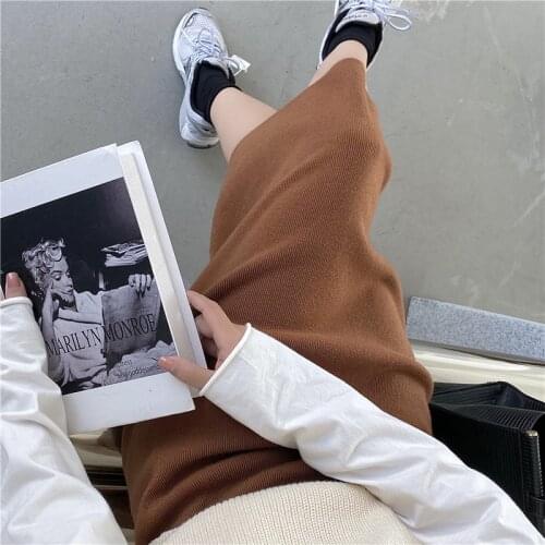 Womens Vintage Clothes Long Skirts Black Harajuku High Waist Streetwear 2021 fall winter Fashion Elastic Preppy Style Midi Skirt