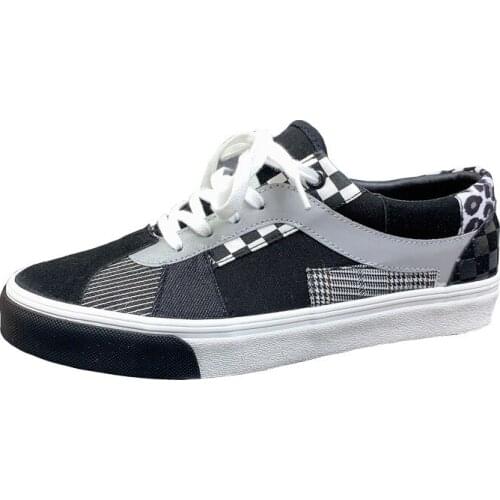 Women 's Vulcanized Shoes Classic Fabric Stitching Inspiration Deconstruction Canvas Shoes Plaid Low-Top Flat Shoes 35-43 Size