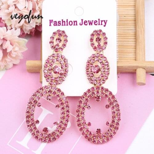 Veyofun Long Hollow out Rhinestone Drop Earrings for Women Zinc Alloy Dangle Earrings Fashion Jewelry