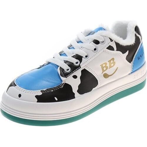 Spring fashion cow color and velvet womens shoes soft soles comfortable non-slip flat shoes school sports shoes