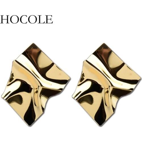 HOCOLE 2018 NEW Punk Statement Irregular Earrings Gold Silver Color Geometric Metal Stud Earrings For Women Party Jewelry Gift